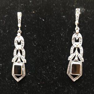 Sterling Silver Black Onyx Dangle Earrings Pierced 925